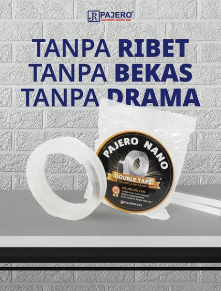 Double Nano Tape Dari PajeroTape.co.id, Perekat Modern yang Tidak Merusak Dinding dan Bisa Digunakan Ulang. pabrik double nano tape